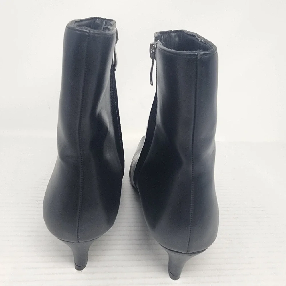Womens Black Faux Leather Square Toe Kitten‎ Heel Ankle Boots Size 9 Side Zip